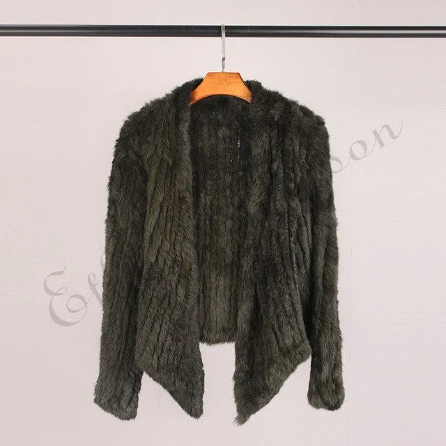 100% Real Knit Rabbit Fur Cardigan Coat Jacket Natural Hand-made Irregular Collar Garment Rabbit Fur Knitted Outerwear Vest