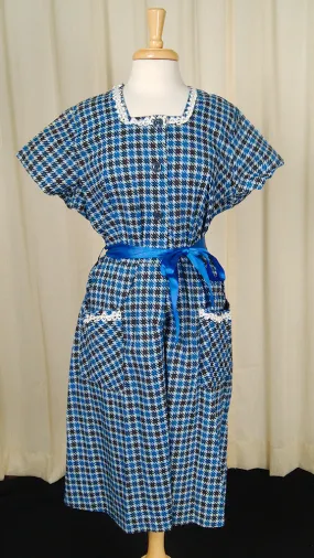 Vintage 1950s Blue Houndstooth A-line Dress - Classic Mid-century Fashion