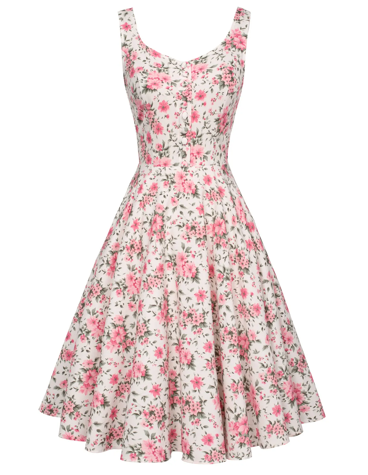 1950s Vintage Leaf Patterns Sleeveless Cocktail Party A-Line Dress