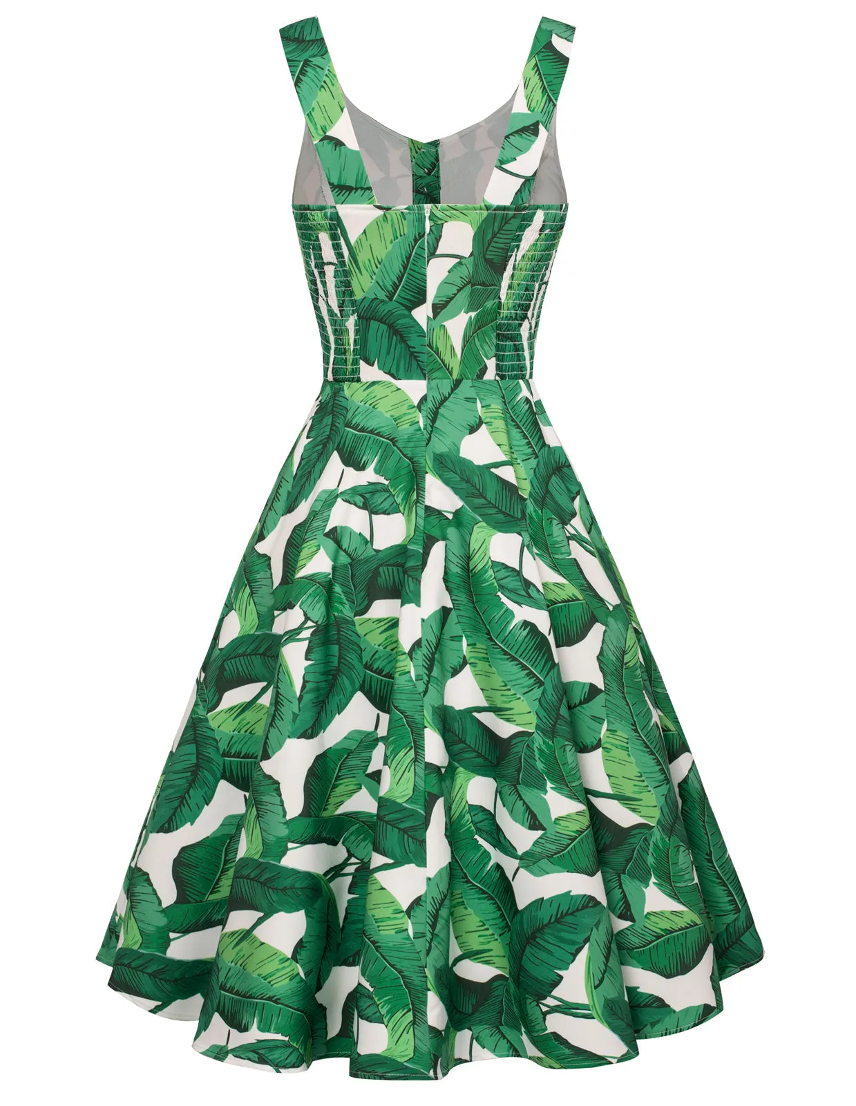 1950s Vintage Leaf Patterns Sleeveless Cocktail Party A-Line Dress