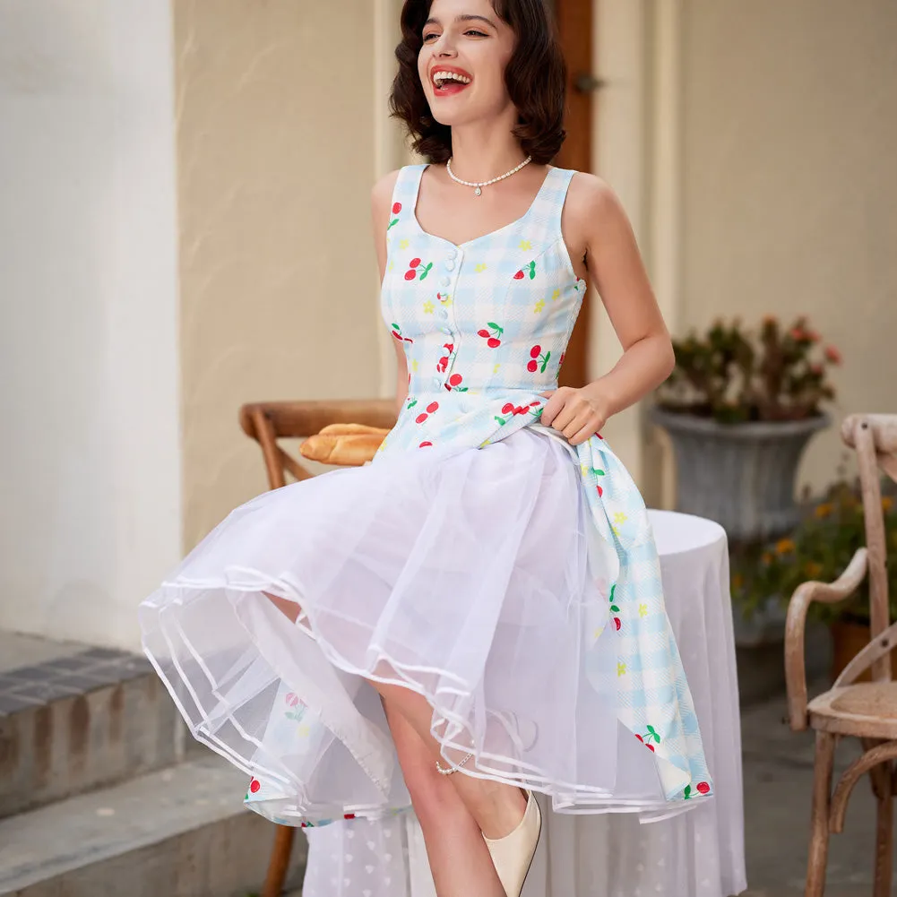 1950s Vintage Leaf Patterns Sleeveless Cocktail Party A-Line Dress