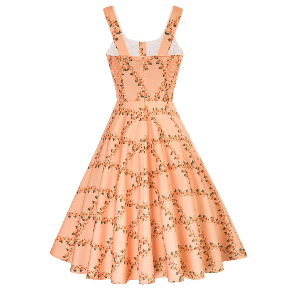 1950s Vintage Leaf Patterns Sleeveless Cocktail Party A-Line Dress