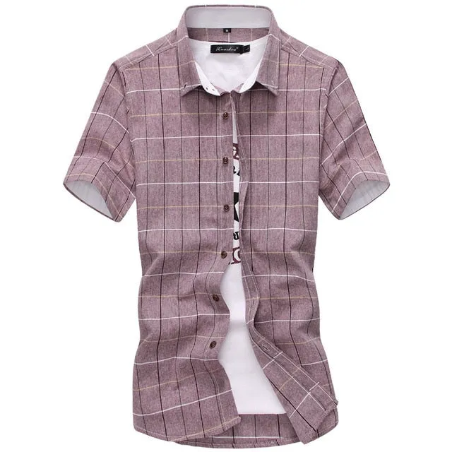 2020 New Mens Plaid Cotton Short Sleeved Summer button down Dress Shirts