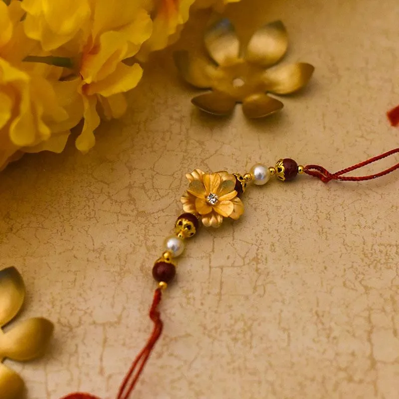 24K Gold Foil Floral Pearl Rakhi