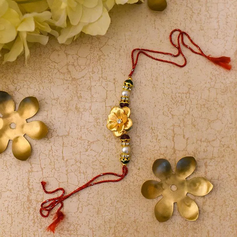 24K Gold Foil Floral Pearl Rakhi