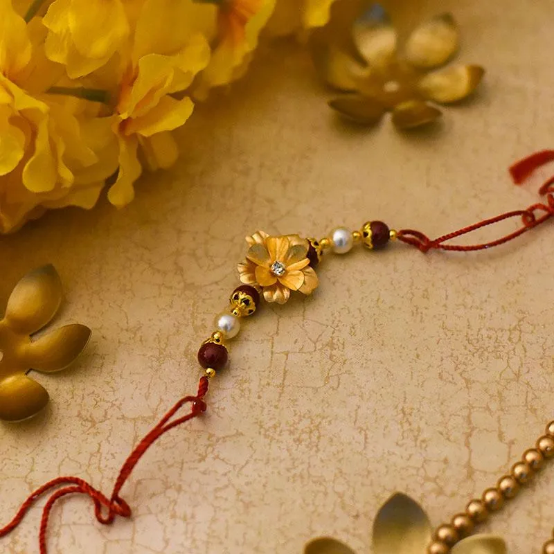 24K Gold Foil Floral Pearl Rakhi