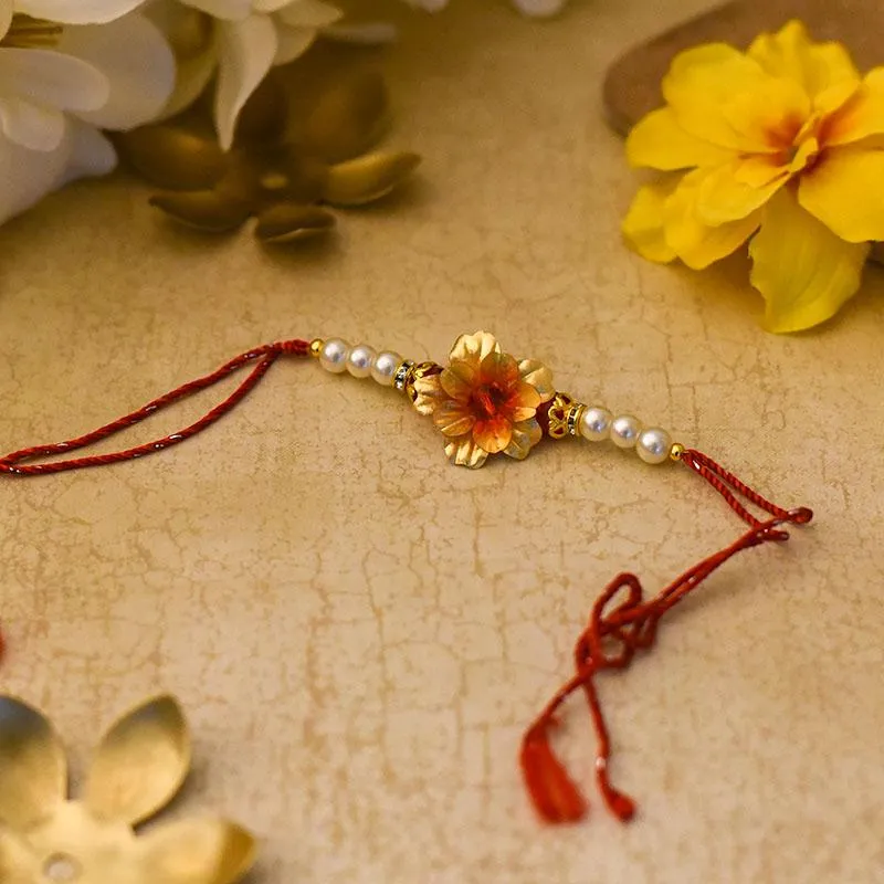 24K Gold Foil Floral Pearl Rakhi