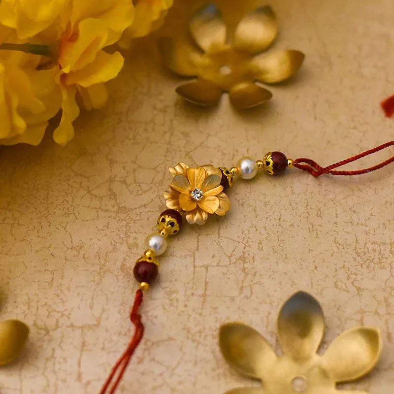 24K Gold Foil Floral Pearl Rakhi