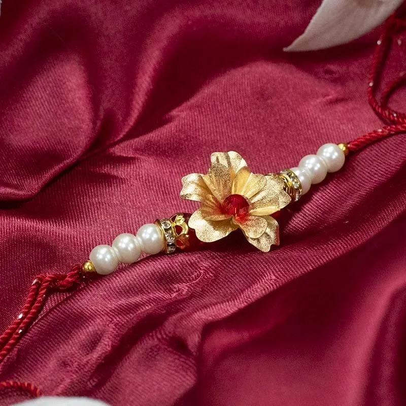 24K Gold Foil Floral Pearl Rakhi