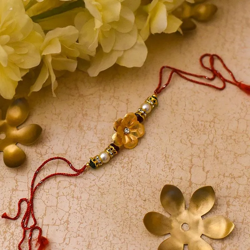 24K Gold Foil Floral Pearl Rakhi