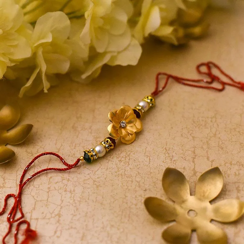 24K Gold Foil Floral Pearl Rakhi