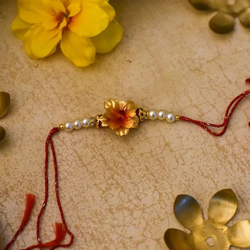 24K Gold Foil Floral Pearl Rakhi