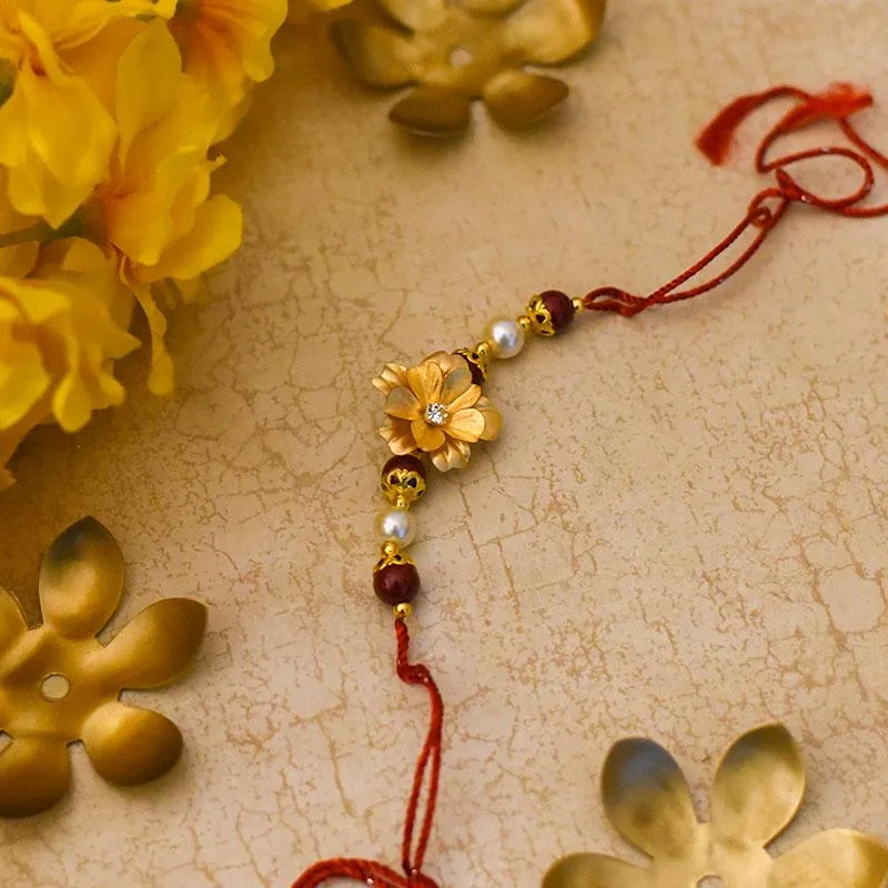 24K Gold Foil Floral Pearl Rakhi