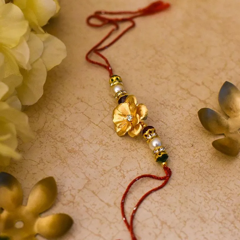 24K Gold Foil Floral Pearl Rakhi