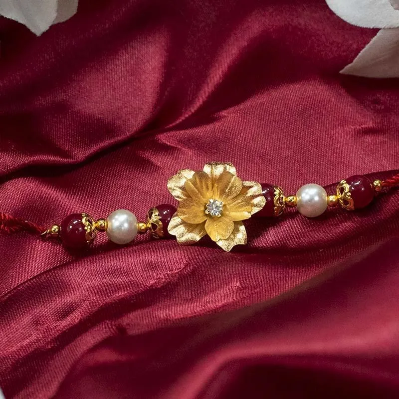 24K Gold Foil Floral Pearl Rakhi