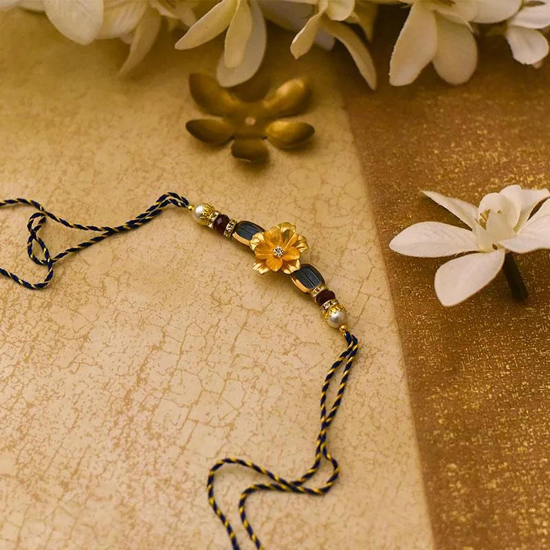 24K Gold Foil Floral Pearl Rakhi