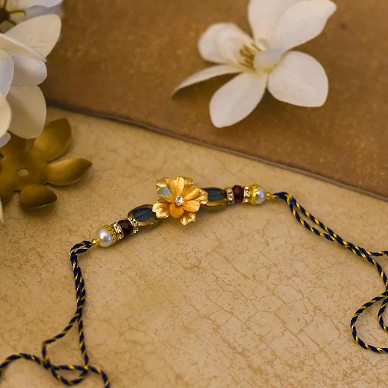 24K Gold Foil Floral Pearl Rakhi