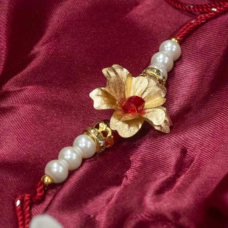 24K Gold Foil Floral Pearl Rakhi