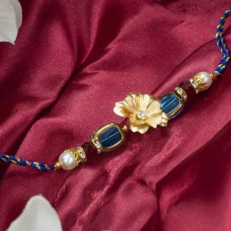 24K Gold Foil Floral Pearl Rakhi