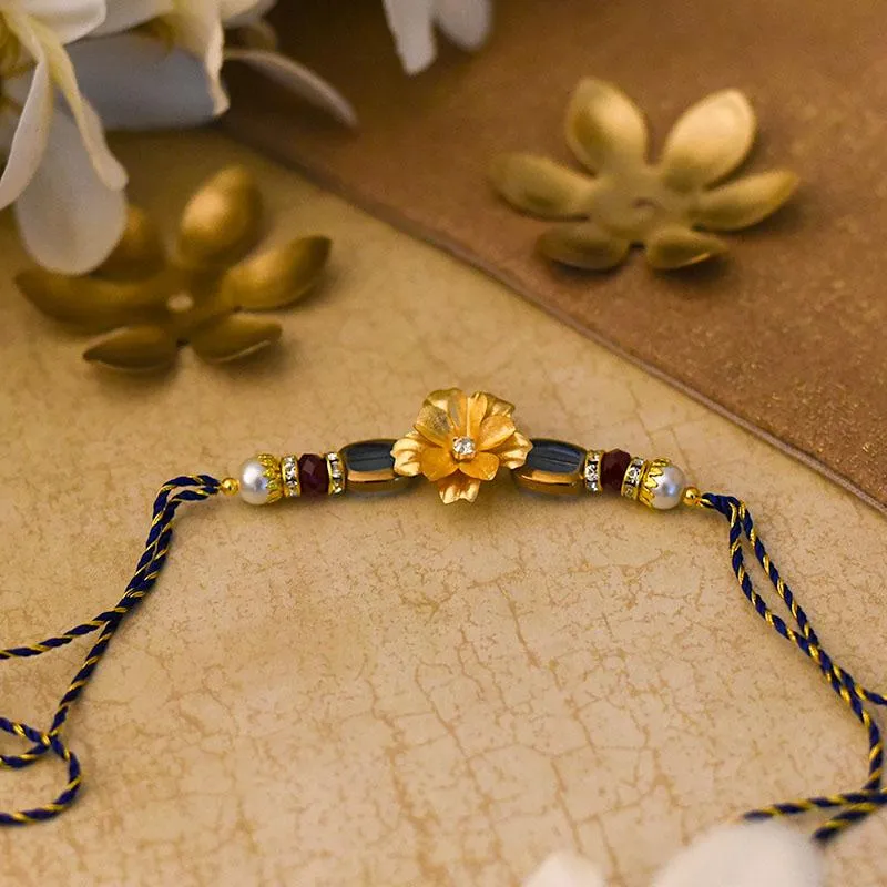 24K Gold Foil Floral Pearl Rakhi