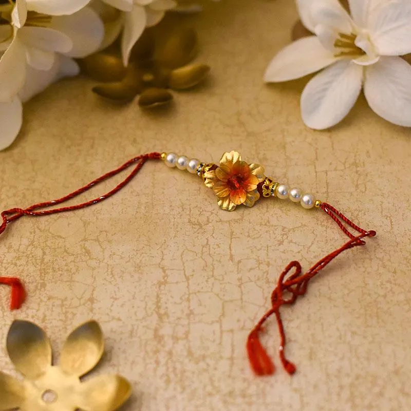 24K Gold Foil Floral Pearl Rakhi