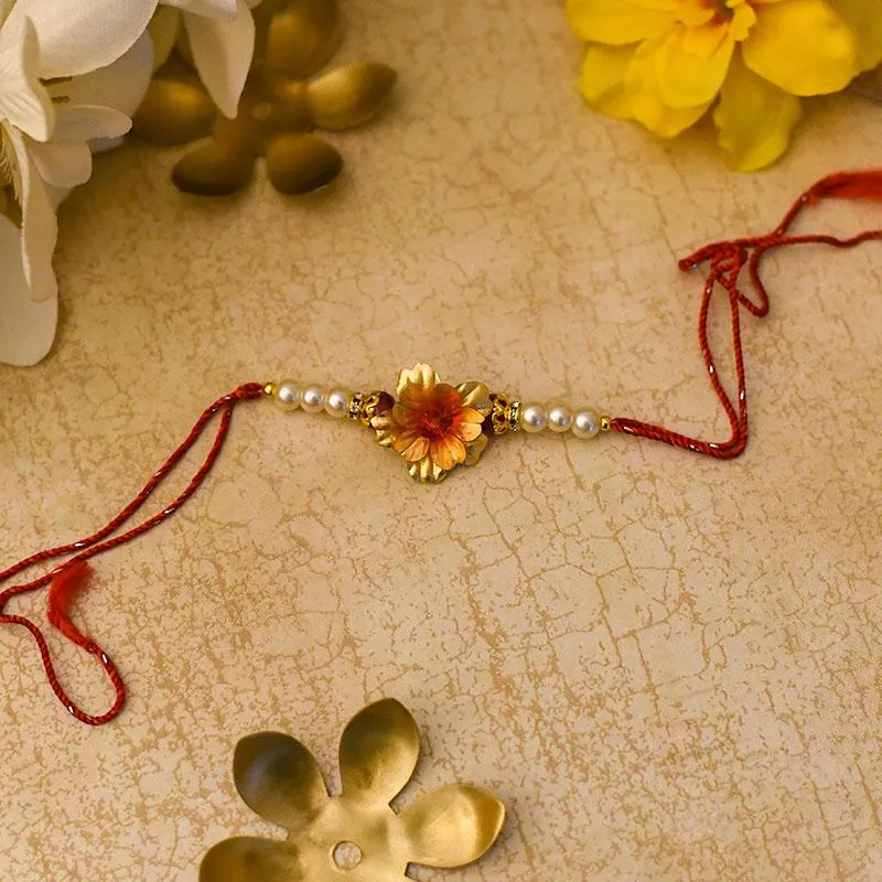 24K Gold Foil Floral Pearl Rakhi