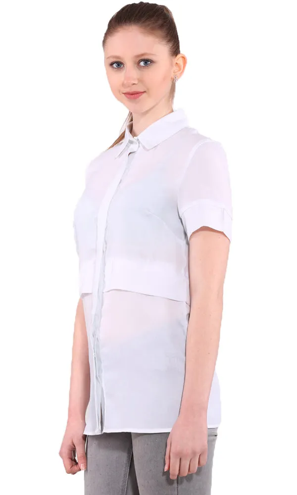 27511 Sheer Short Sleeves Shirt - White