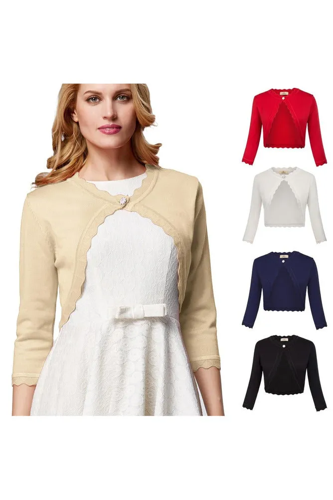 3/4 Sleeve One Button Flat-Knitted Bolero/Shrug  Jacket