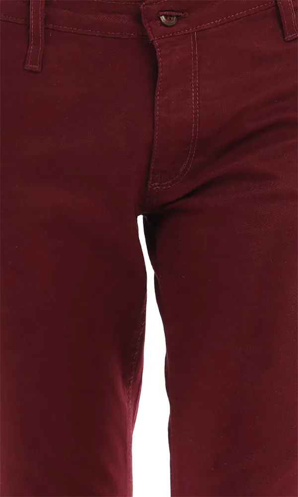 39769 Solid Slim Fit Pants - Burgundy