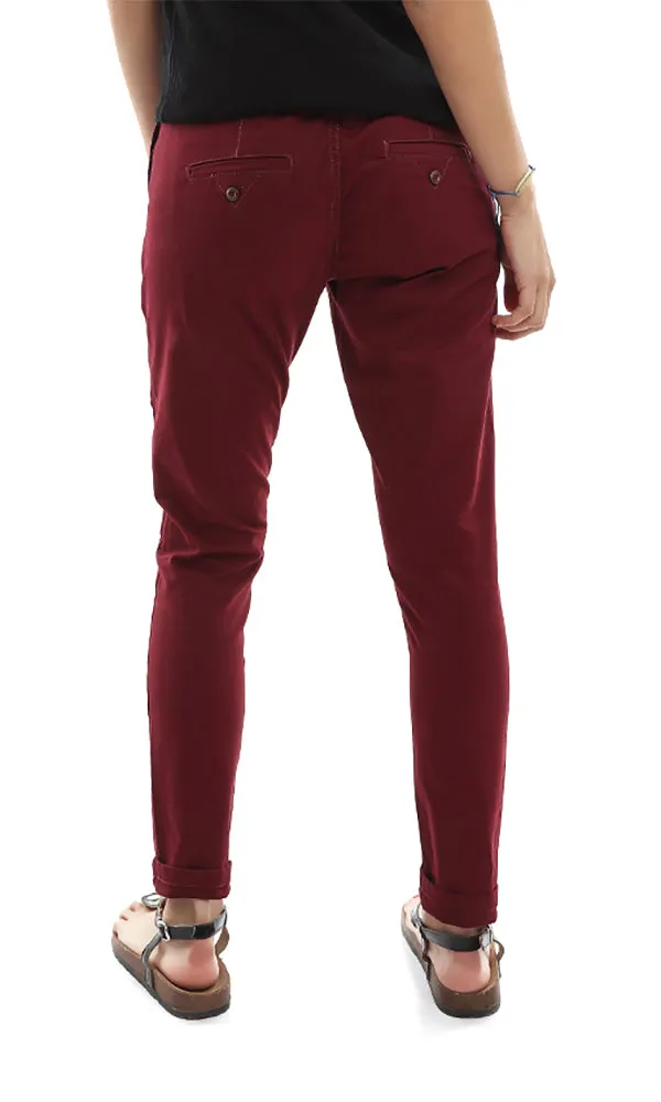 39769 Solid Slim Fit Pants - Burgundy