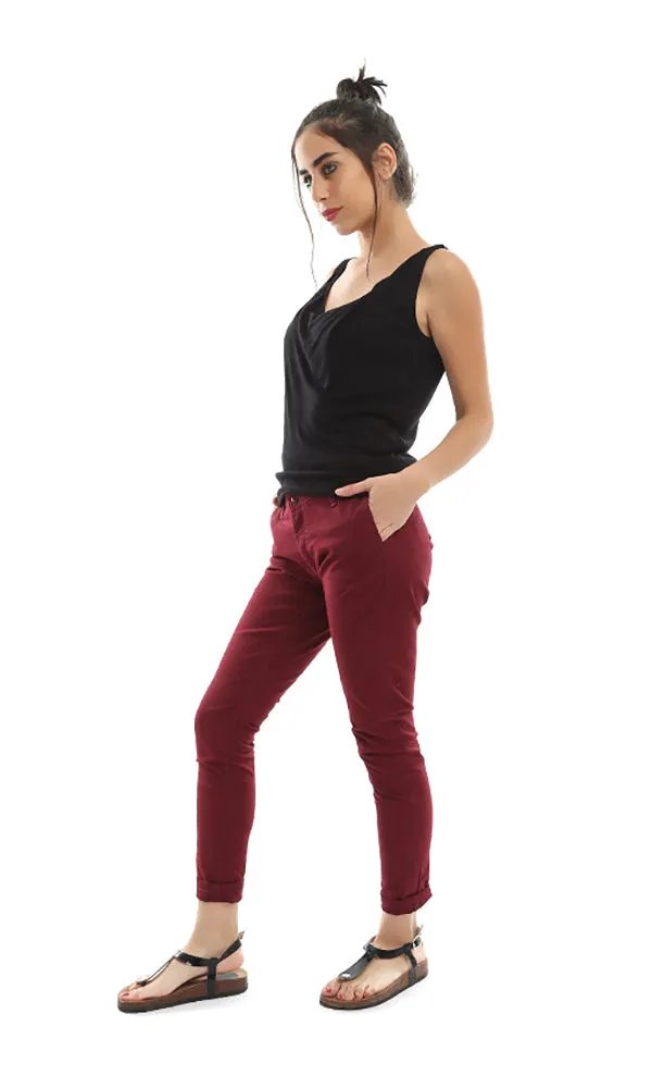 39769 Solid Slim Fit Pants - Burgundy