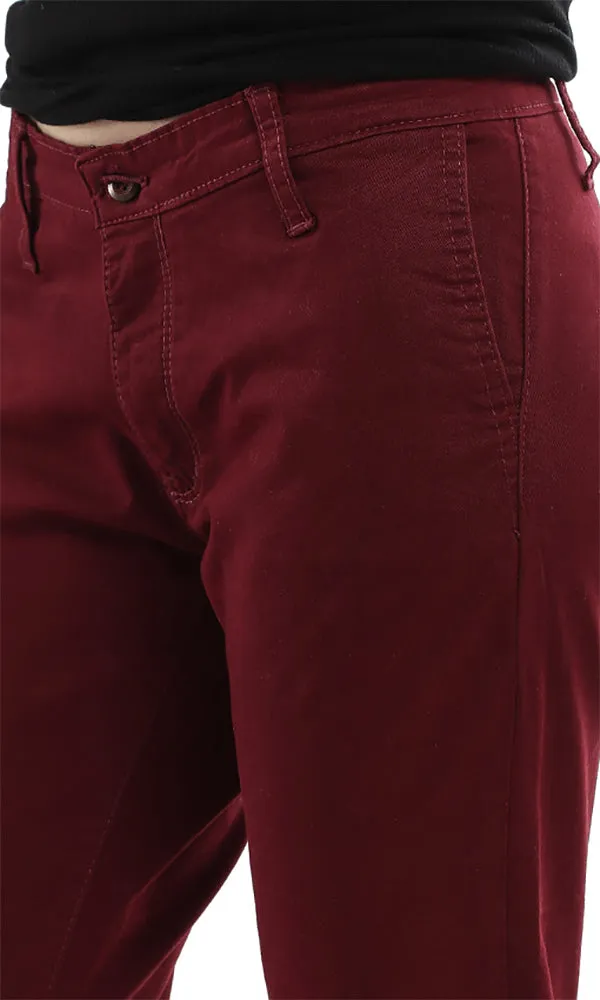 39769 Solid Slim Fit Pants - Burgundy