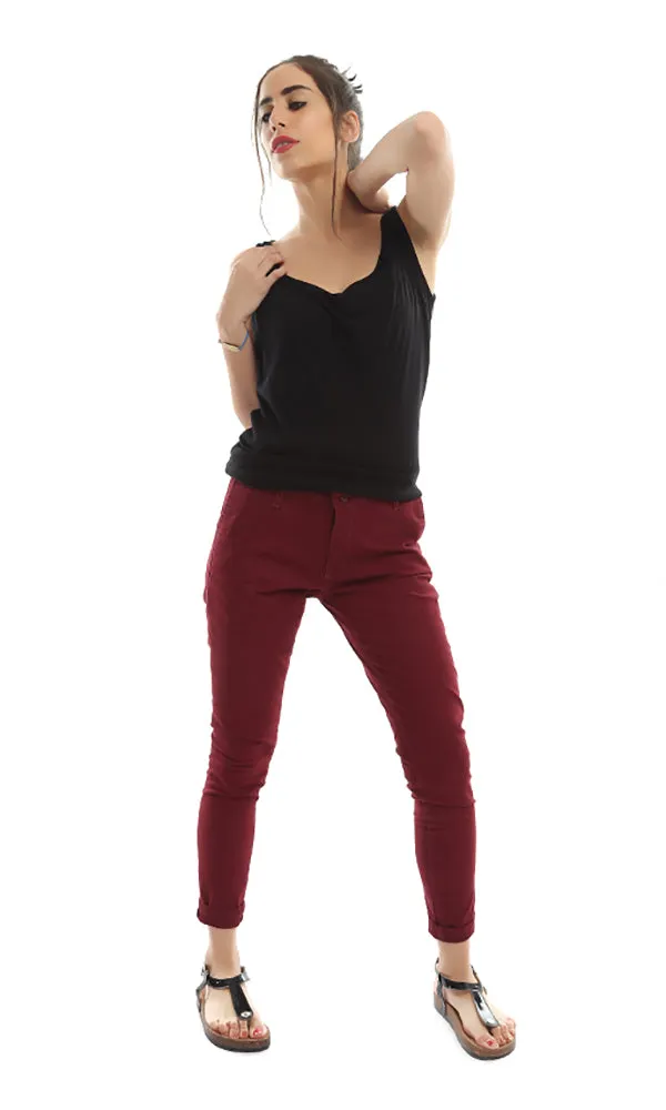 39769 Solid Slim Fit Pants - Burgundy