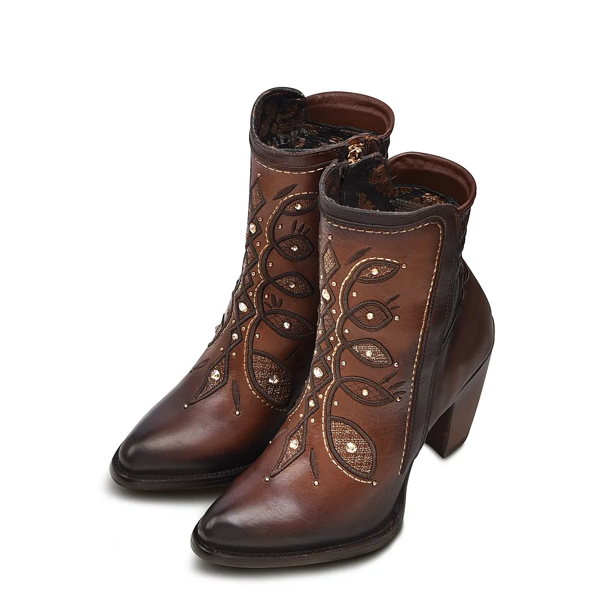 3F89RS - Cuadra brown western cowgirl cowhide leather ankle boots for women