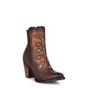 3F89RS - Cuadra brown western cowgirl cowhide leather ankle boots for women