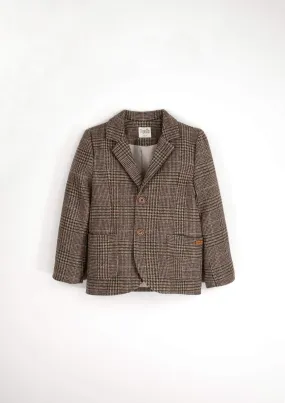 43.2-WOOLEN BLAZER W/COLLAR-BROWN PLAID