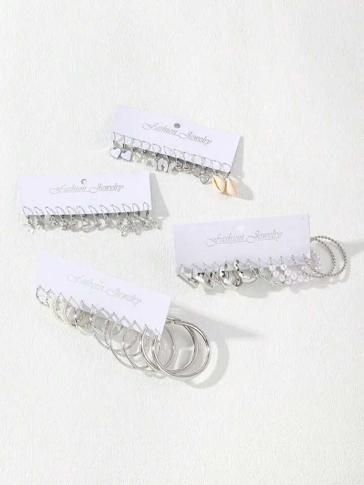 48pieces set rhinestone earrings in silver