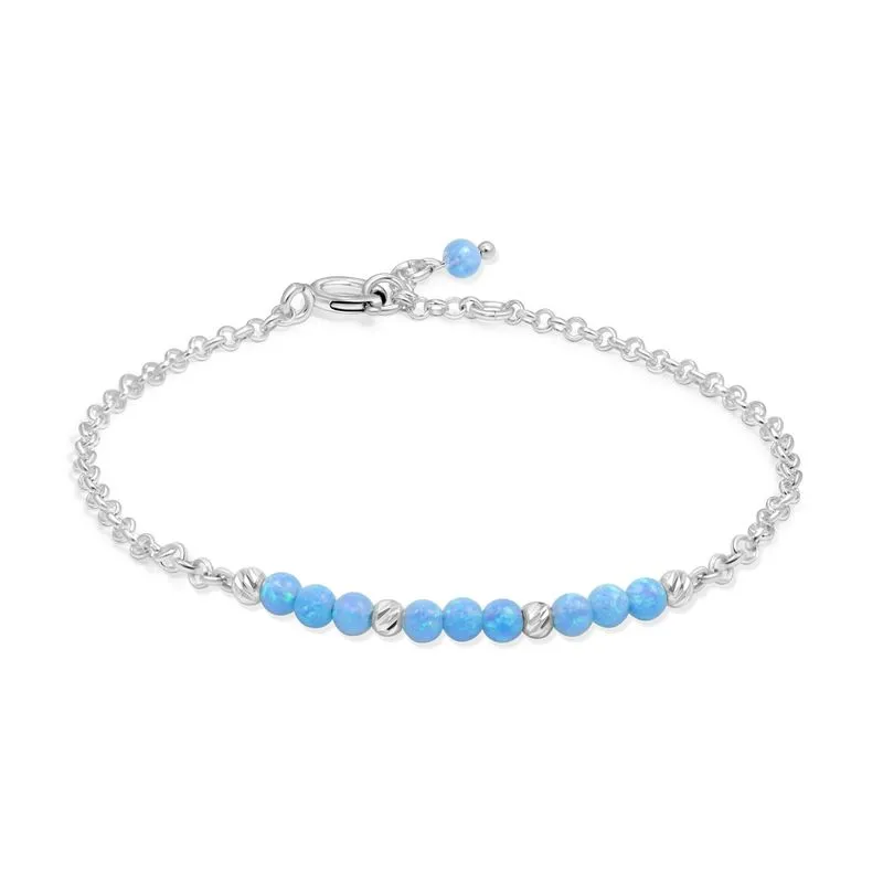 925 Silver Blue Opal Bracelet - Handmade Women's October Birthstone Gift