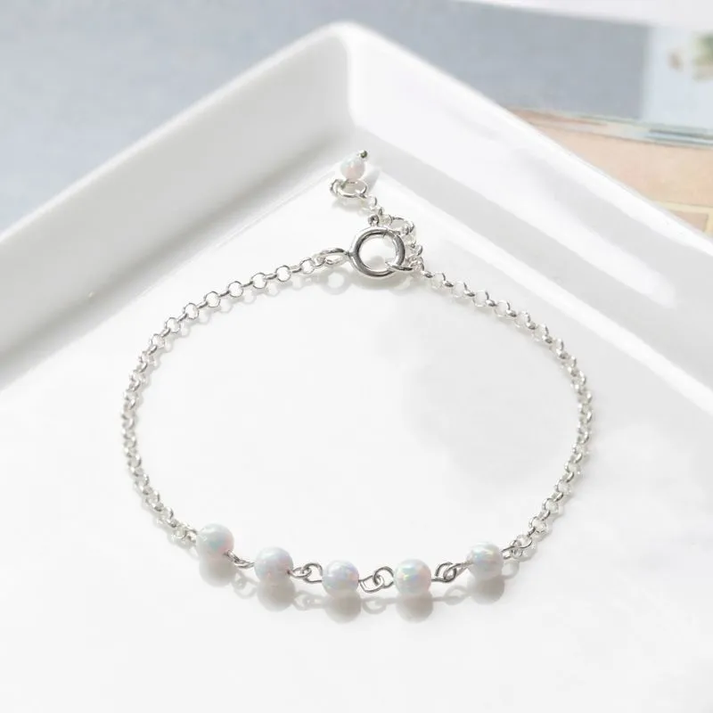 925 Silver Women's Opal Bracelet - October Birthstone Gift