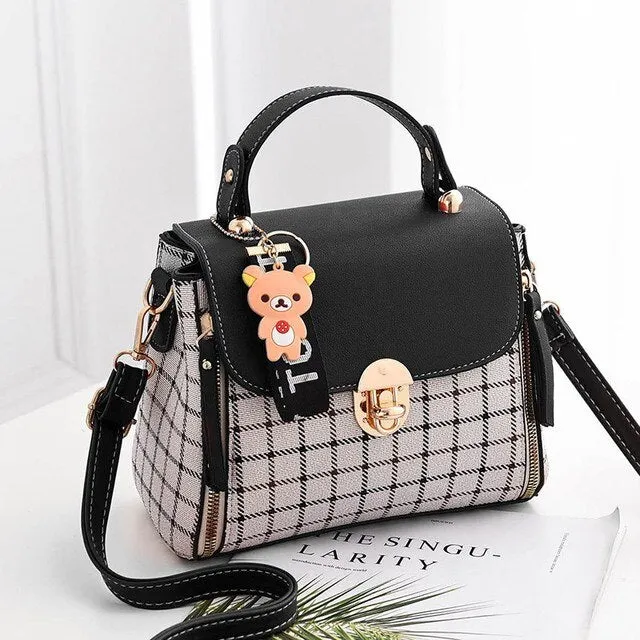 aliwood Fashion Double Zipper Women's Handbags Mini Shoulder bags With Bear  Leather Females Crossbody Bags Small Messenger Bags