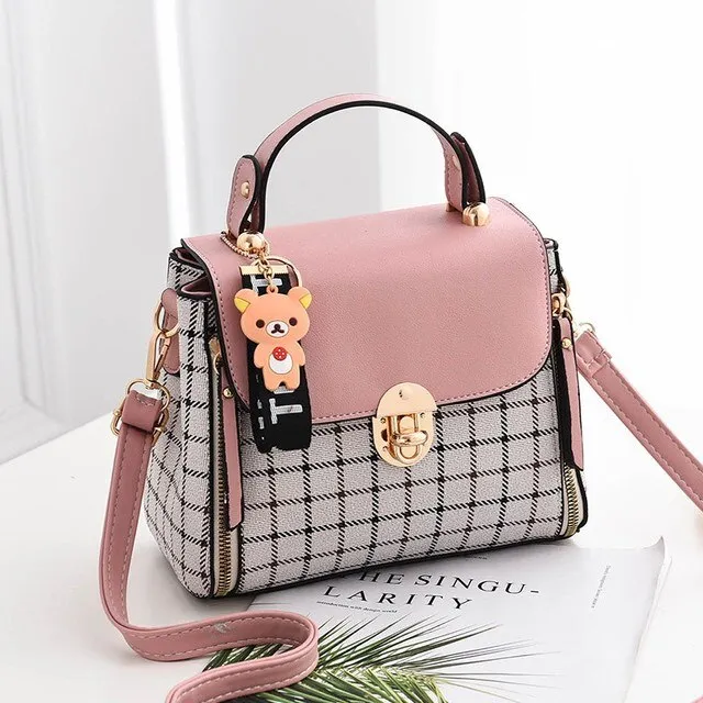 aliwood Fashion Double Zipper Women's Handbags Mini Shoulder bags With Bear  Leather Females Crossbody Bags Small Messenger Bags