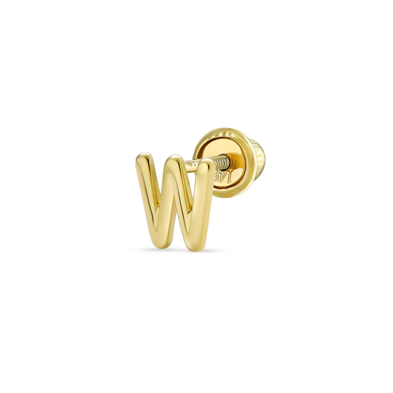 Alphabet Letter Initial Cartilage 1 Piece Stud Earring Real 14K Gold