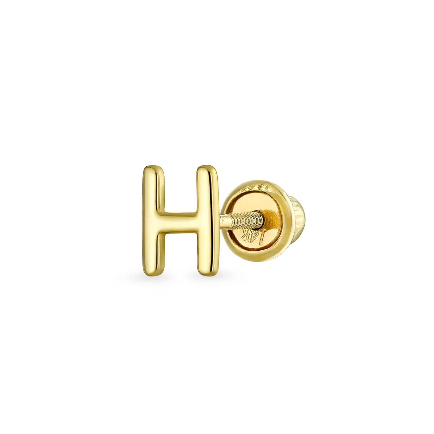 Alphabet Letter Initial Cartilage 1 Piece Stud Earring Real 14K Gold