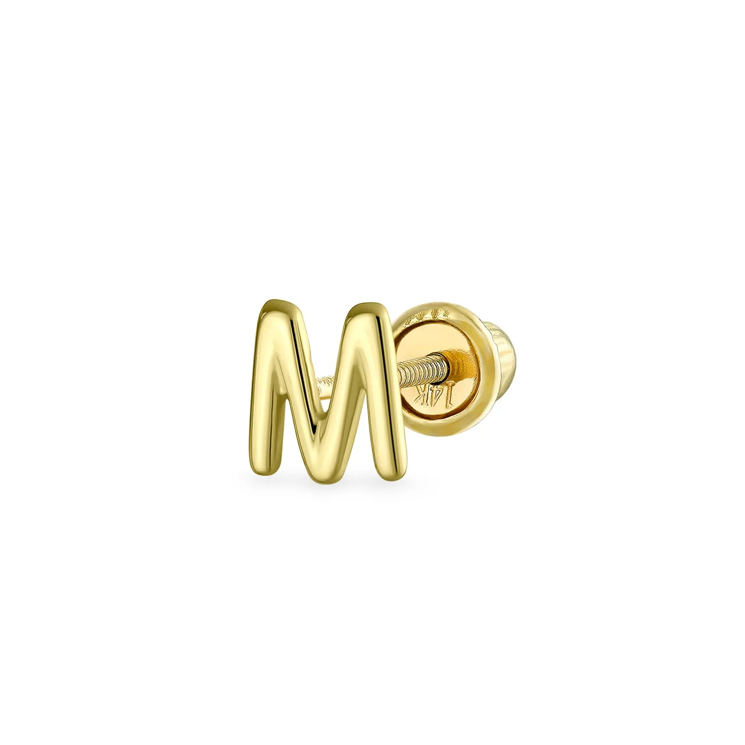 Alphabet Letter Initial Cartilage 1 Piece Stud Earring Real 14K Gold