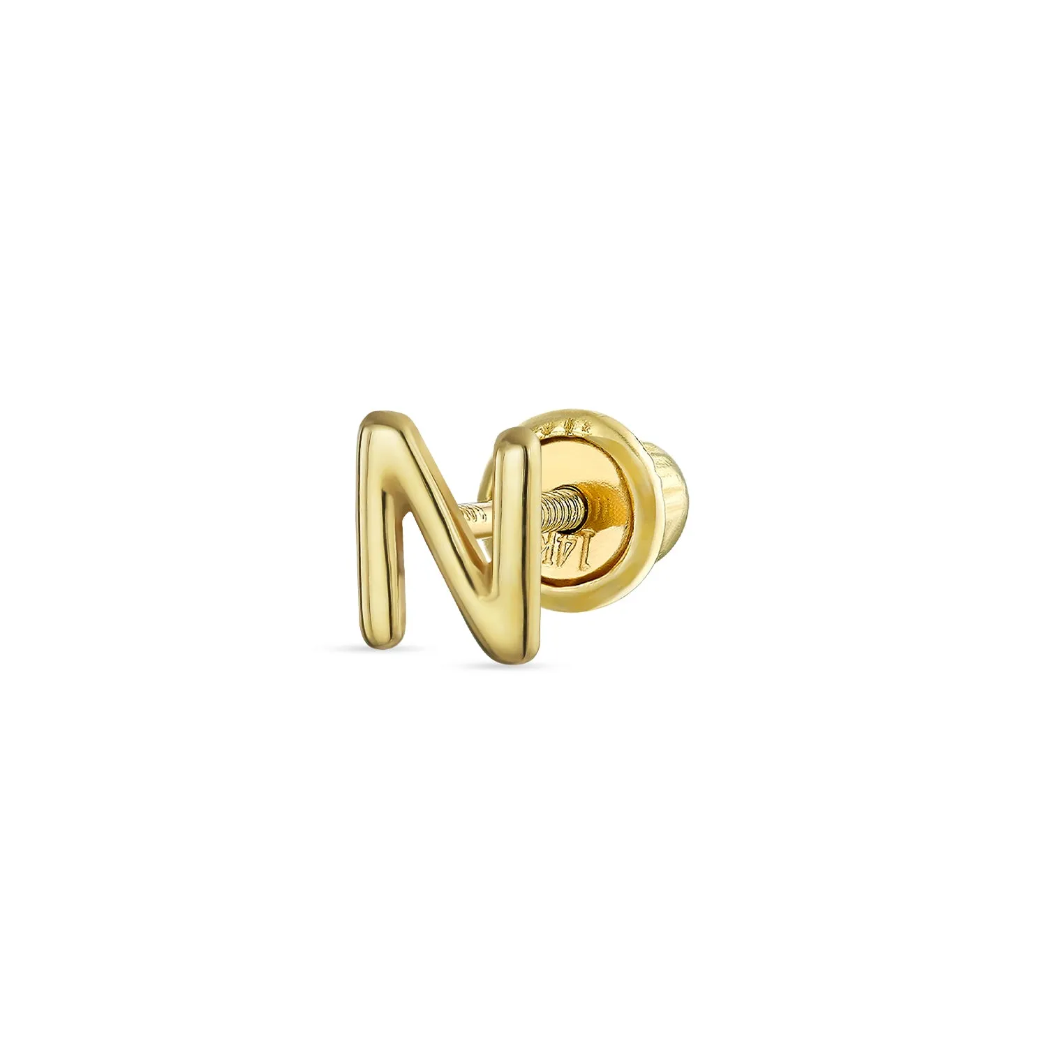 Alphabet Letter Initial Cartilage 1 Piece Stud Earring Real 14K Gold