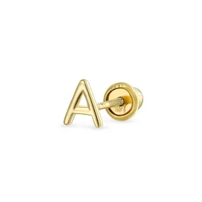 Alphabet Letter Initial Cartilage 1 Piece Stud Earring Real 14K Gold