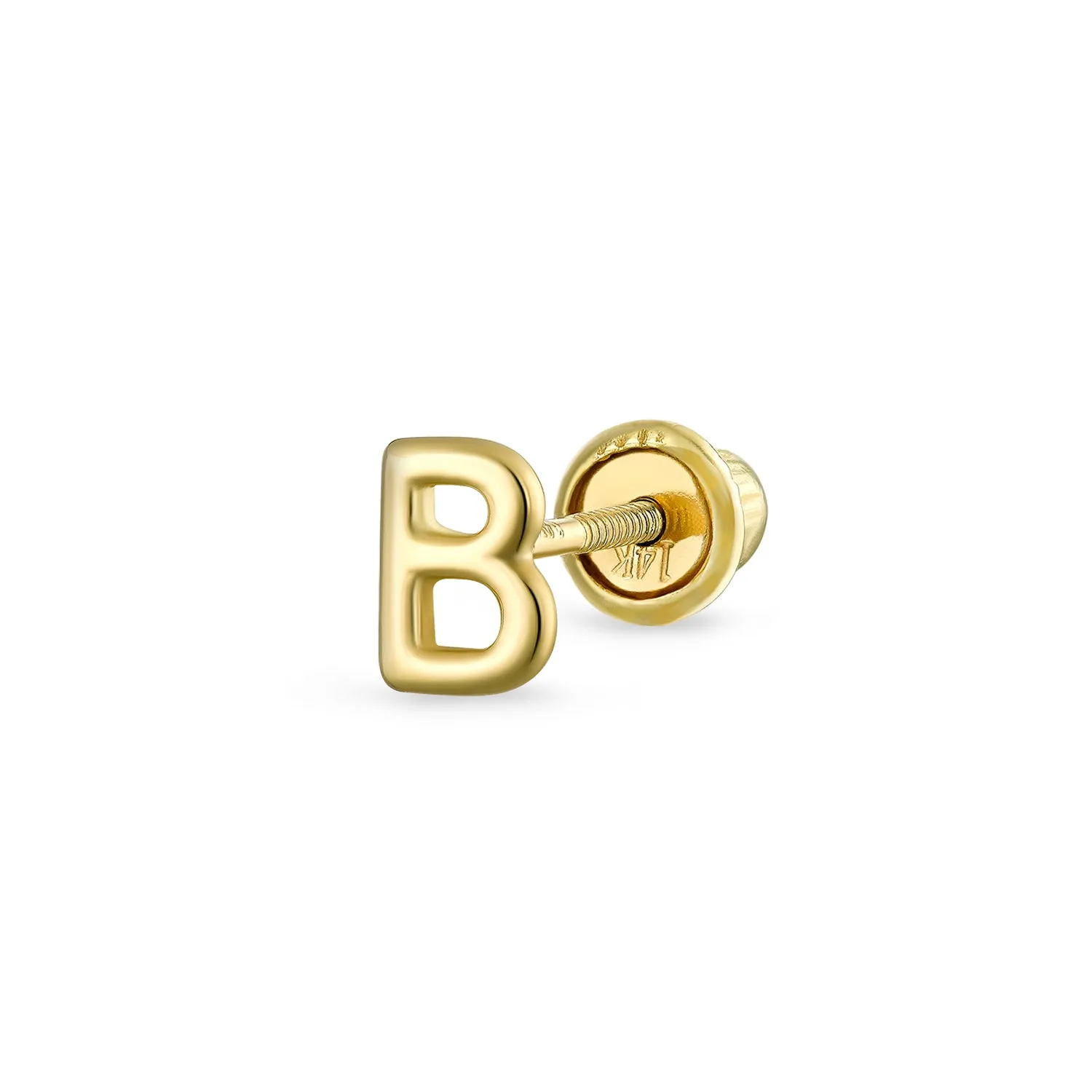 Alphabet Letter Initial Cartilage 1 Piece Stud Earring Real 14K Gold