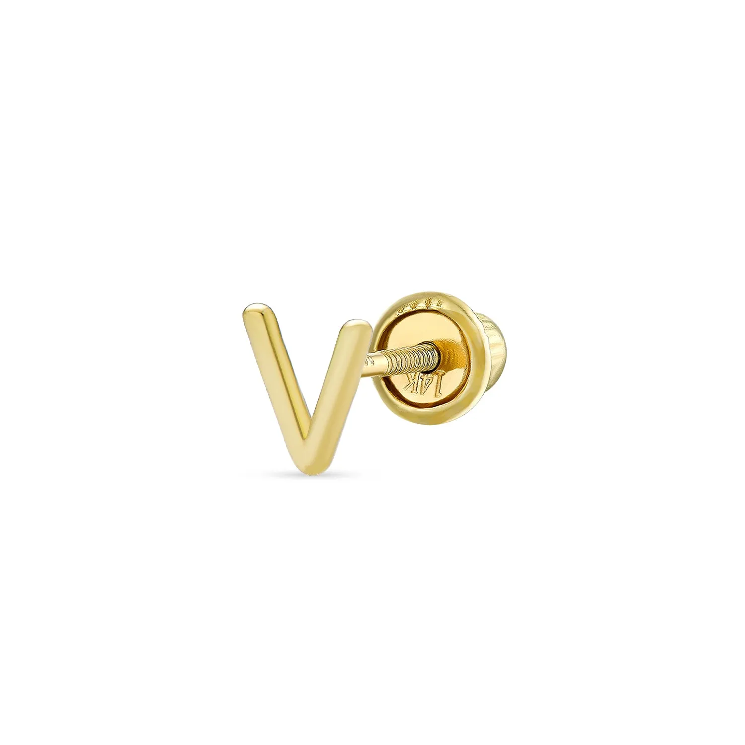 Alphabet Letter Initial Cartilage 1 Piece Stud Earring Real 14K Gold