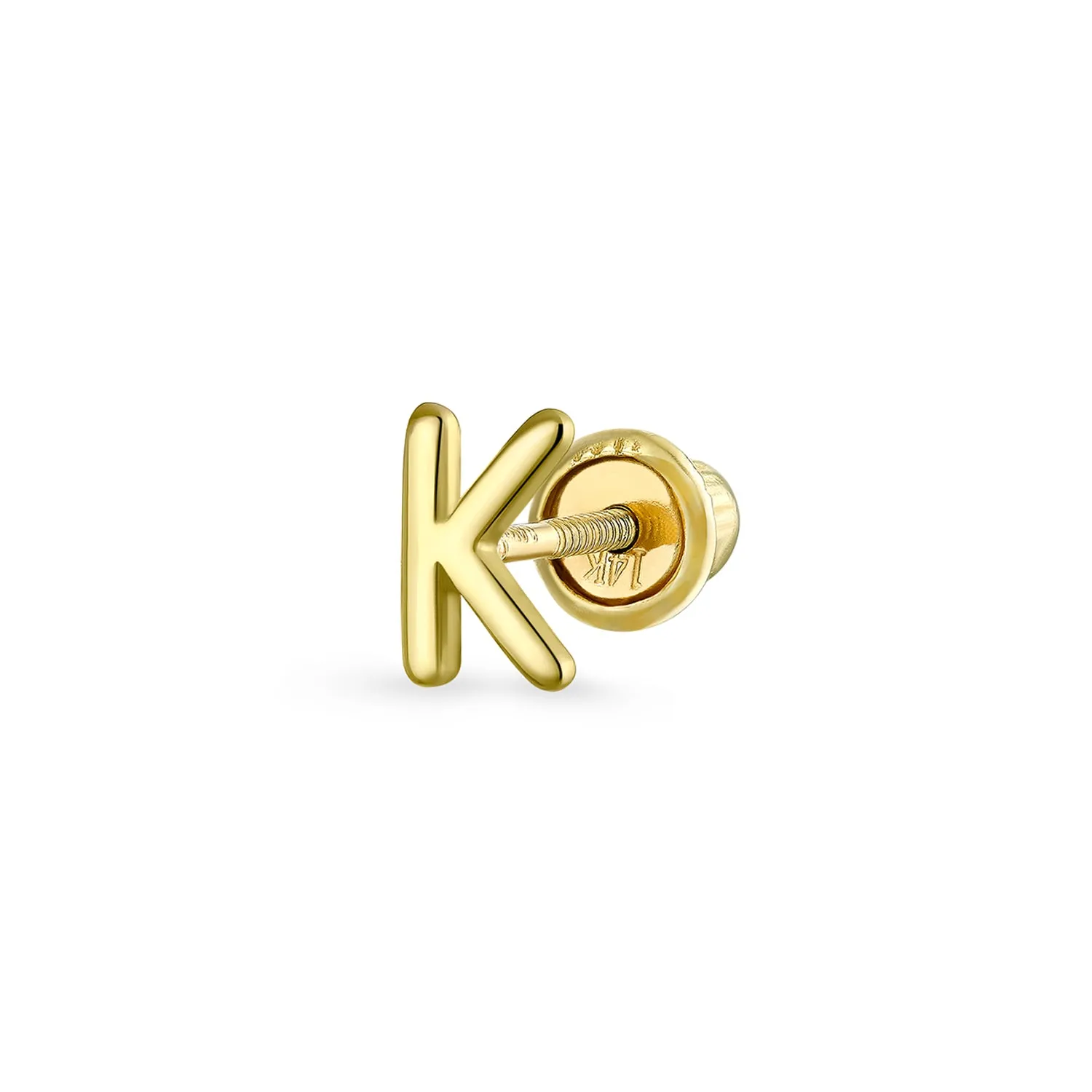 Alphabet Letter Initial Cartilage 1 Piece Stud Earring Real 14K Gold