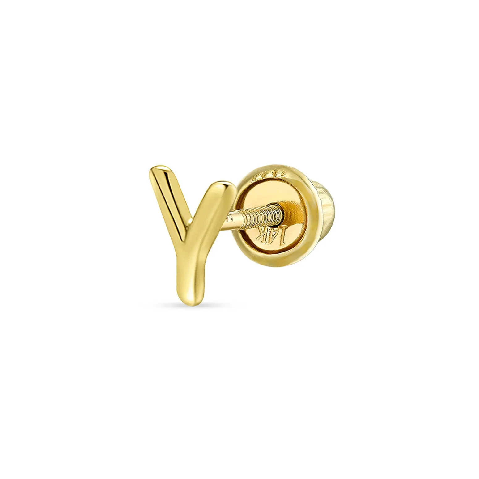 Alphabet Letter Initial Cartilage 1 Piece Stud Earring Real 14K Gold